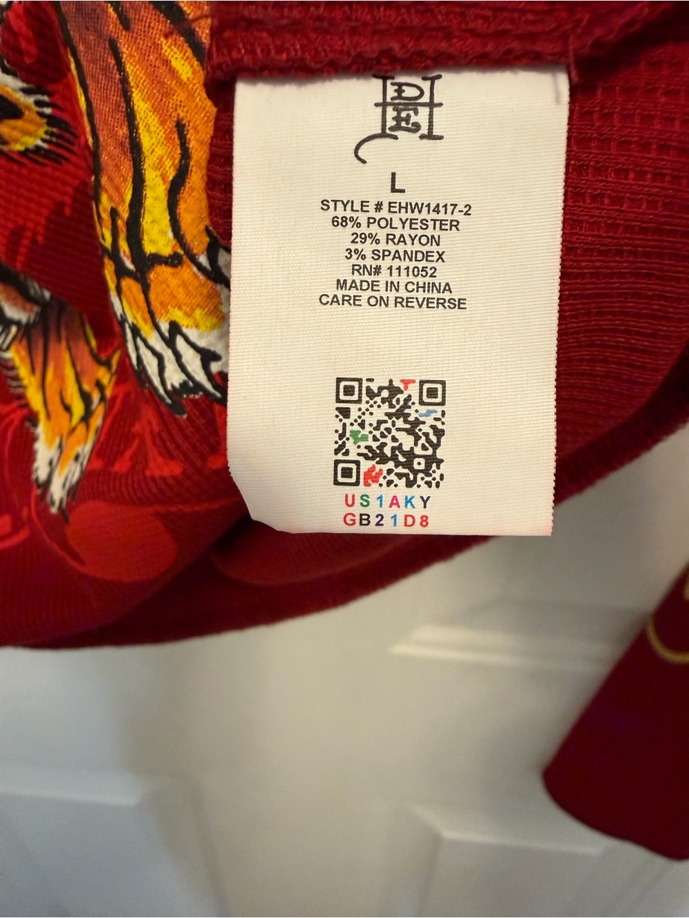 Women’s Ed Hardy Crawling Tiger Thermal Top Long Sleeve Tee - Wine - Size Large - Picture 11 of 12
